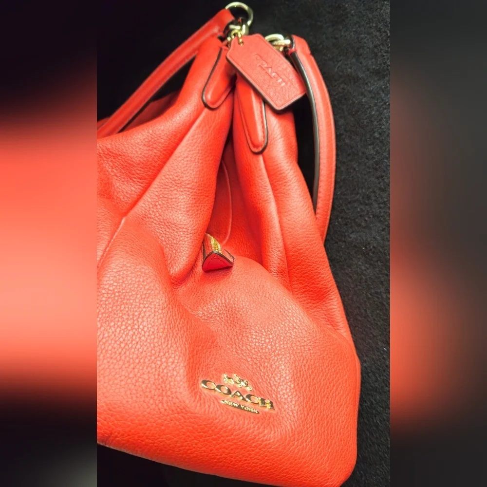 Coach Madison Phoebe Red-Orange Pebbled Leather Slouch Shoulder Bag